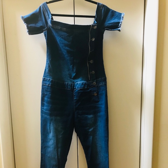 V.I.P Jeans Cold Shoulder Denim Jumpsuit